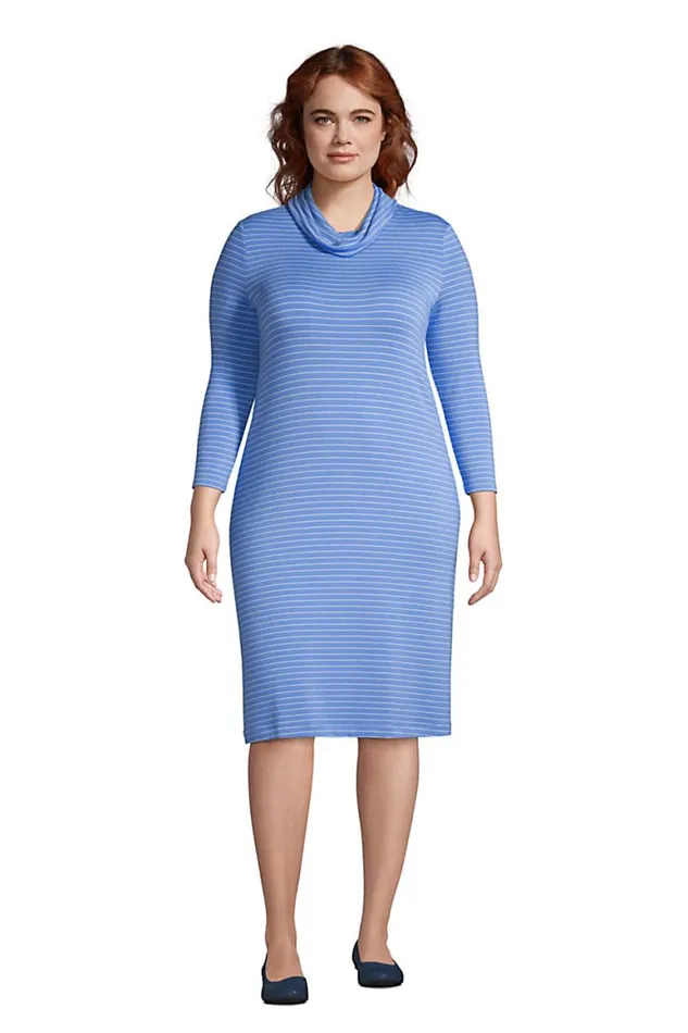Lands039 End Dresses Women Plus Size Super Soft 34 Sleeve Cowl Neck Dress Chicory Blue Stripe Lands039 End Dresses Women Plus Size Super Soft 34 Sleeve Cowl Neck Dress Chicory Blue Stripe