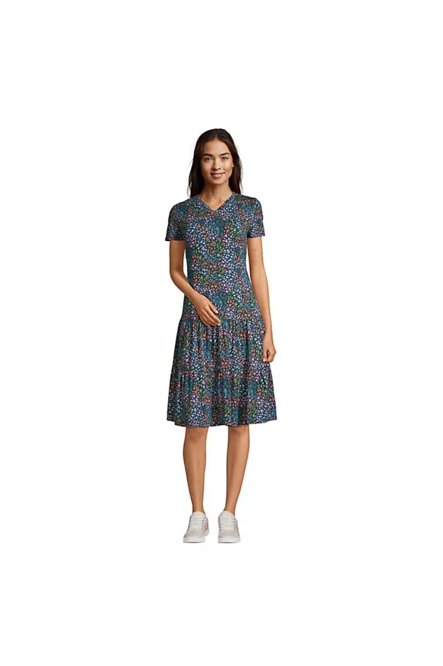 Lands039 End Dresses Women Short Sleeve Tiered Dress Deep Sea Navy Mini Floral Lands039 End Dresses Women Short Sleeve Tiered Dress Deep Sea Navy Mini Floral