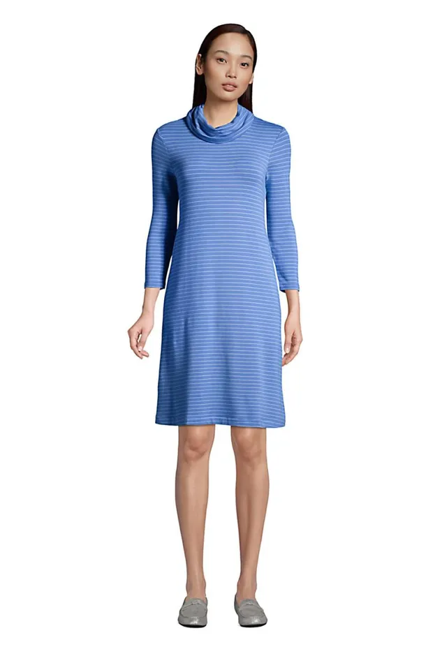 Lands039 End Dresses Women Super Soft 34 Sleeve Cowl Neck Dress Chicory Blue Stripe Lands039 End Dresses Women Super Soft 34 Sleeve Cowl Neck Dress Chicory Blue Stripe