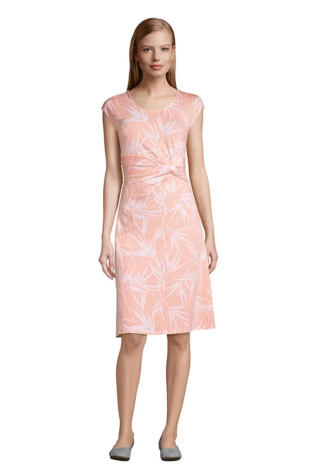 Lands039 End Dresses Women Tall Cap Sleeve Twist Front Fit And Flare Dress Crisp Peach Stripe Palm Lands039 End Dresses Women Tall Cap Sleeve Twist Front Fit And Flare Dress Crisp Peach Stripe Palm