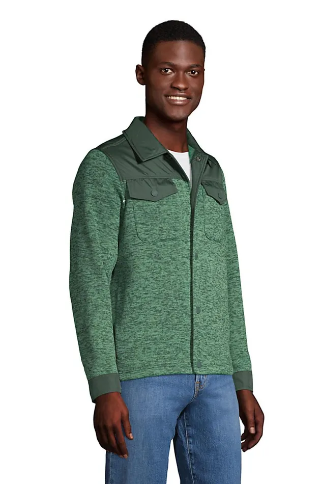 Lands039 End Fleece Men Sweater Fleece Shirt Jacket Deep Woodland Green Heather Lands039 End Fleece Men Sweater Fleece Shirt Jacket Deep Woodland Green Heather