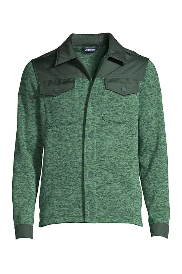 Lands039 End Fleece Men Sweater Fleece Shirt Jacket Deep Woodland Green Heather Lands039 End Fleece Men Sweater Fleece Shirt Jacket Deep Woodland Green Heather