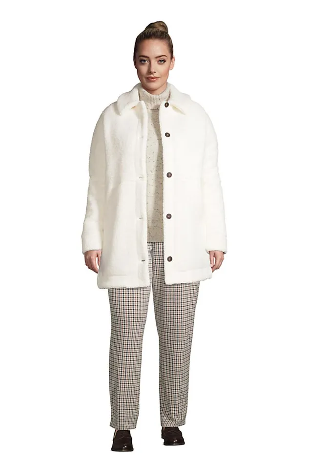 Lands039 End Fleece Women Plus Size Cozy Sherpa Fleece Teddy Coat Ivory