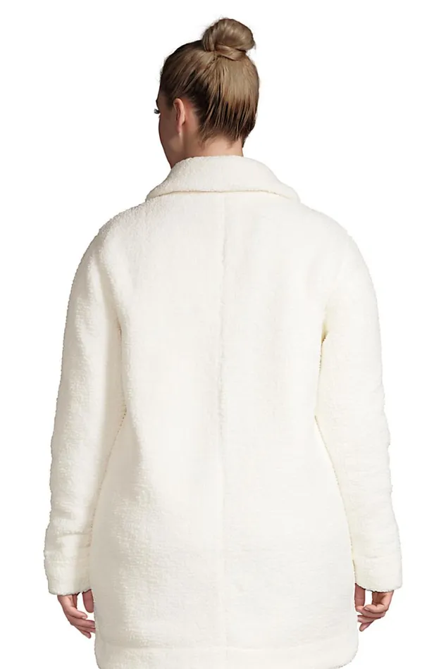 Lands039 End Fleece Women Plus Size Cozy Sherpa Fleece Teddy Coat Ivory