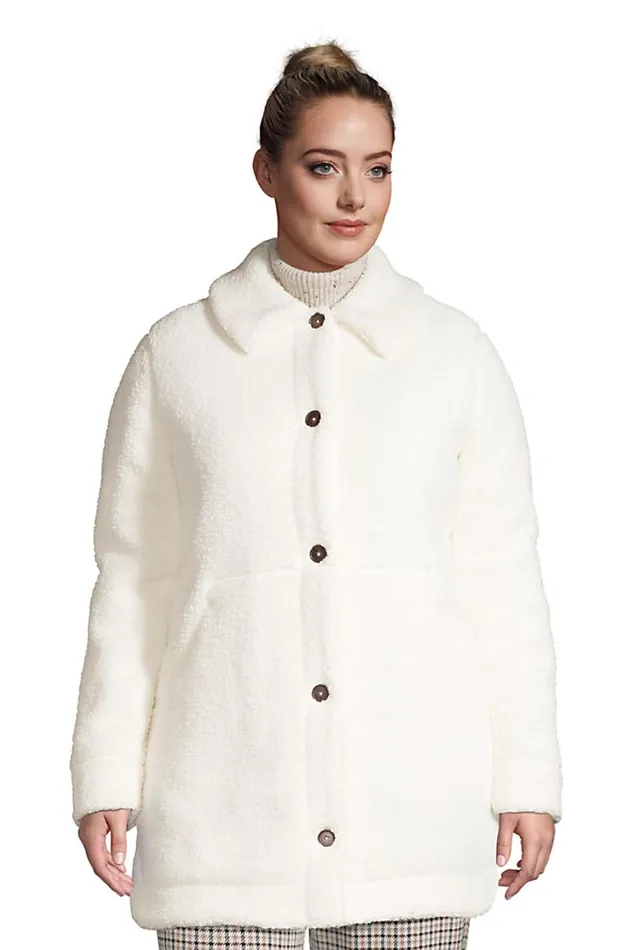 Lands039 End Fleece Women Plus Size Cozy Sherpa Fleece Teddy Coat Ivory