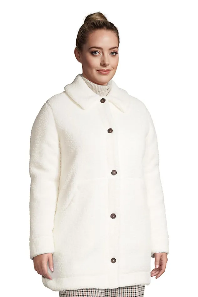Lands039 End Fleece Women Plus Size Cozy Sherpa Fleece Teddy Coat Ivory