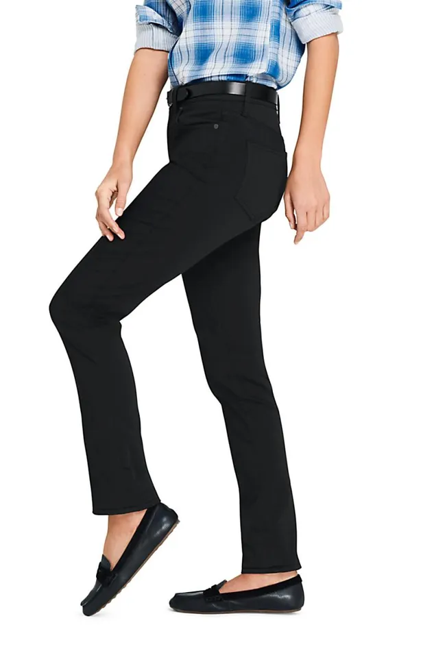 Lands039 End Jeans Women Mid Rise Straight Leg Twill Jeans 8211 Black Deep Black