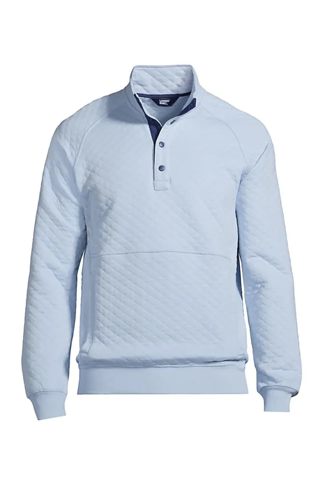Lands039 End Knit Tops and Tees Men Long Sleeve Quilted Snap Mock Neck Soft Blue Haze Lands039 End Knit Tops and Tees Men Long Sleeve Quilted Snap Mock Neck Soft Blue Haze
