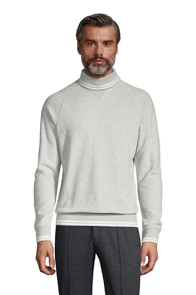 Lands039 End Knit Tops and Tees Men Serious Sweats French Terry Turtleneck Gray Heather