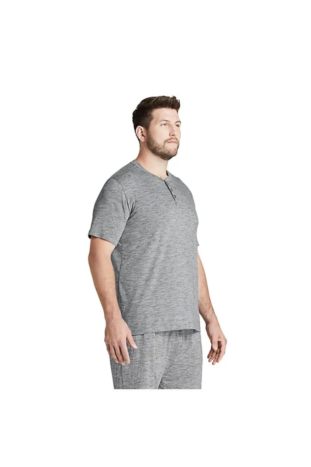 Lands039 End Pajamas and Robes Men Big And Tall Comfort Knit Short Sleeve Henley Pajama Shirt Gray Space Dye