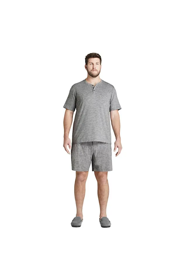 Lands039 End Pajamas and Robes Men Big And Tall Comfort Knit Short Sleeve Henley Pajama Shirt Gray Space Dye