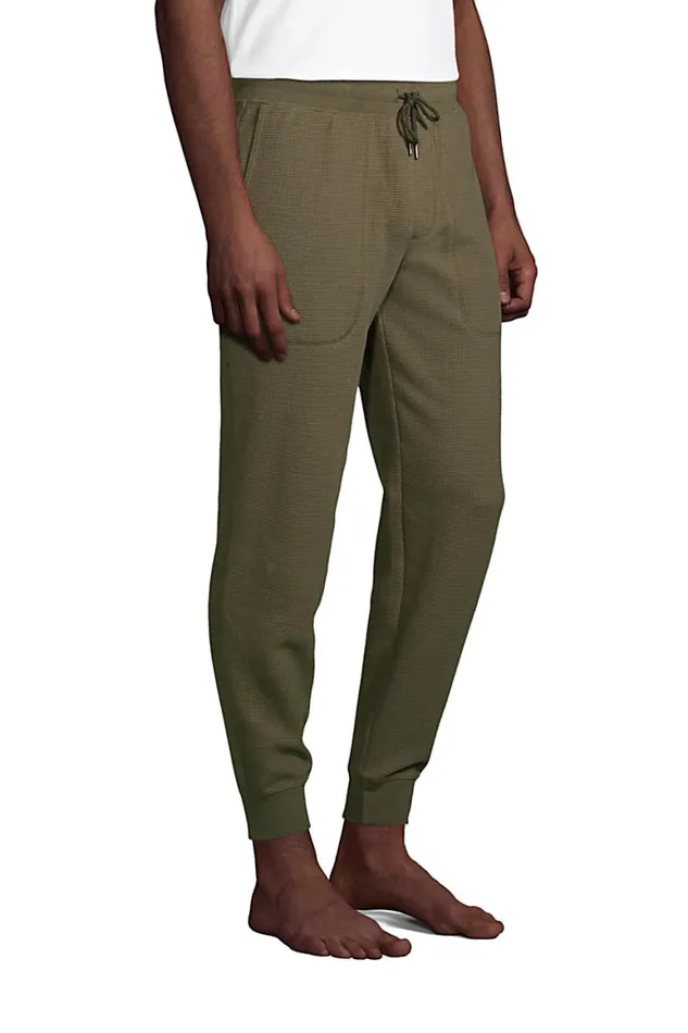Lands039 End Pajamas and Robes Men Big Waffle Jogger Pajama Pants Forest Moss