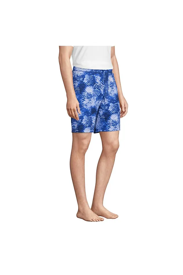 Lands039 End Pajamas and Robes Men Comfort Knit Pajama Shorts Deep Sea Navy Tie Dye Palm
