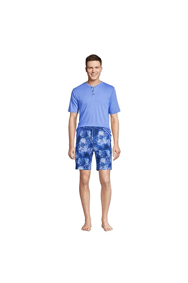 Lands039 End Pajamas and Robes Men Comfort Knit Pajama Shorts Deep Sea Navy Tie Dye Palm