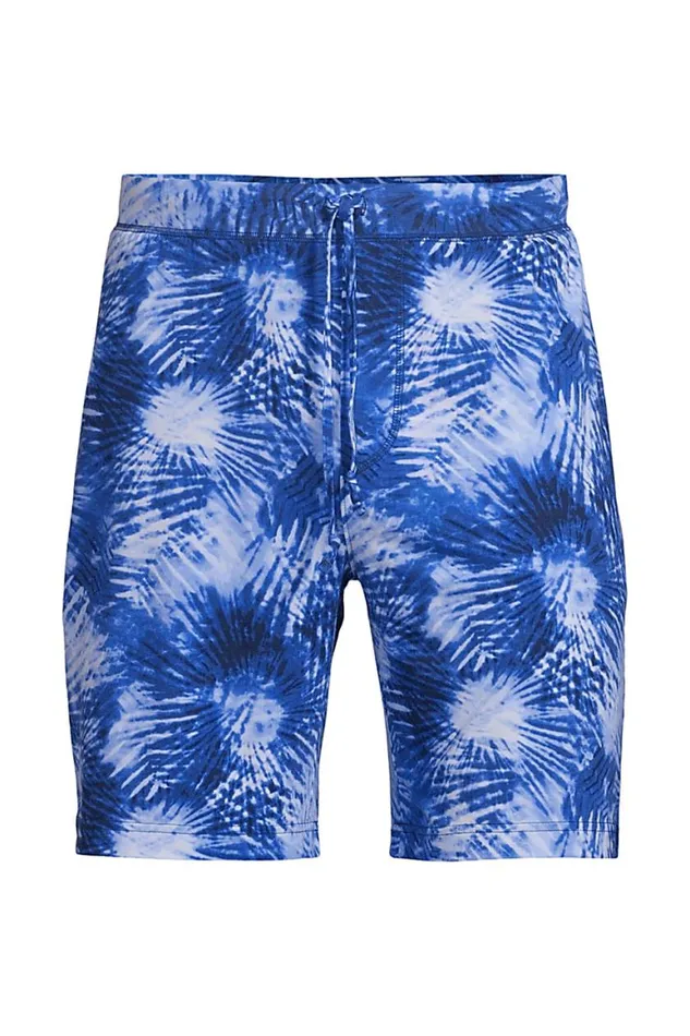 Lands039 End Pajamas and Robes Men Comfort Knit Pajama Shorts Deep Sea Navy Tie Dye Palm