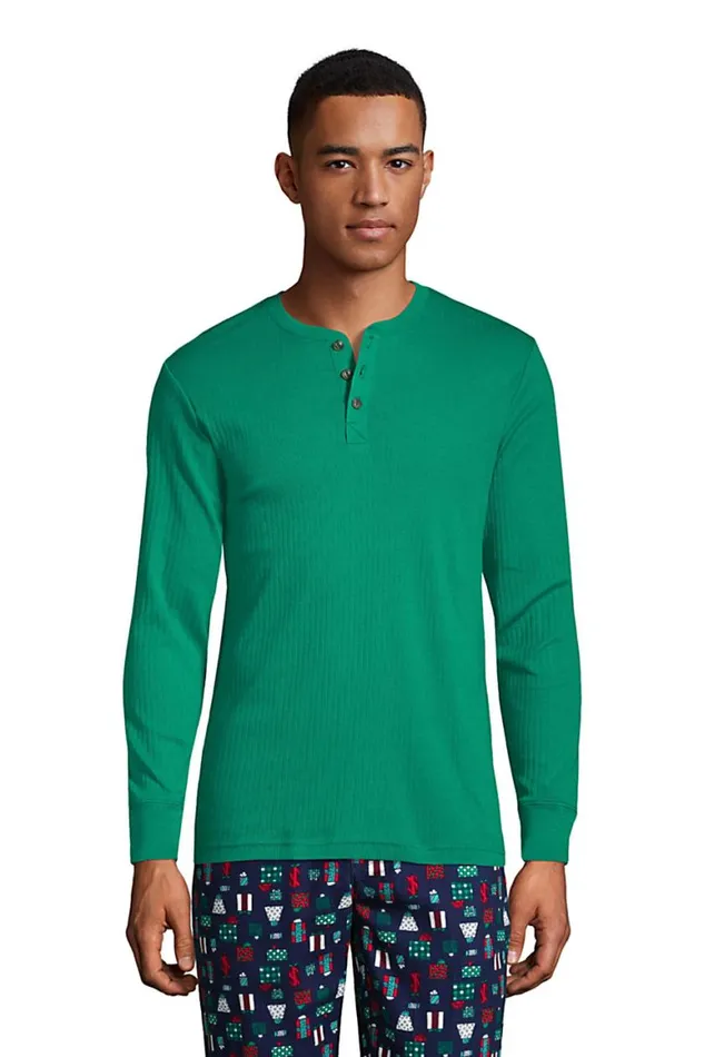 Lands039 End Pajamas and Robes Men Knit Rib Pajama Henley Emerald Gulf