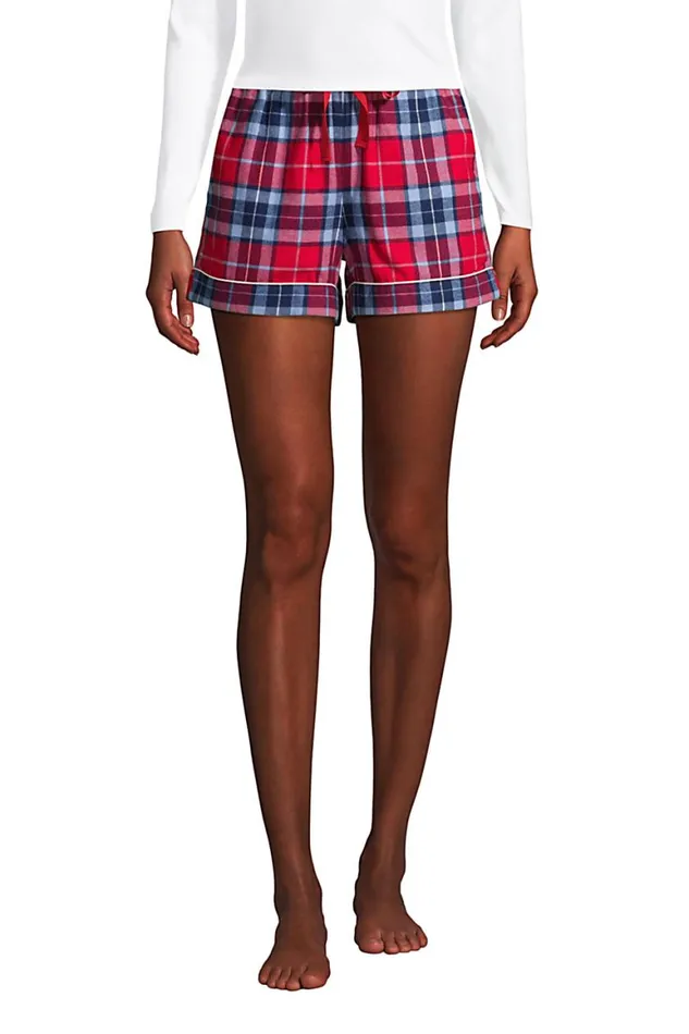 Lands039 End Pajamas and Robes Women 4034 Flannel Pajama Shorts Rich Red Multi Plaid