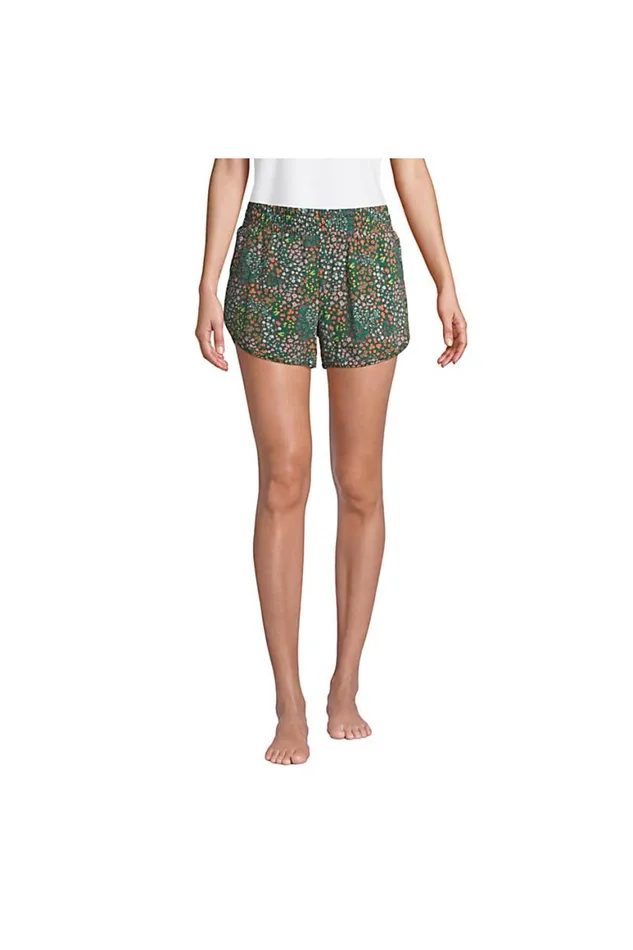 Lands039 End Pajamas and Robes Women Comfort Knit Built In Brief Pajama Shorts Forest Moss Mini Floral