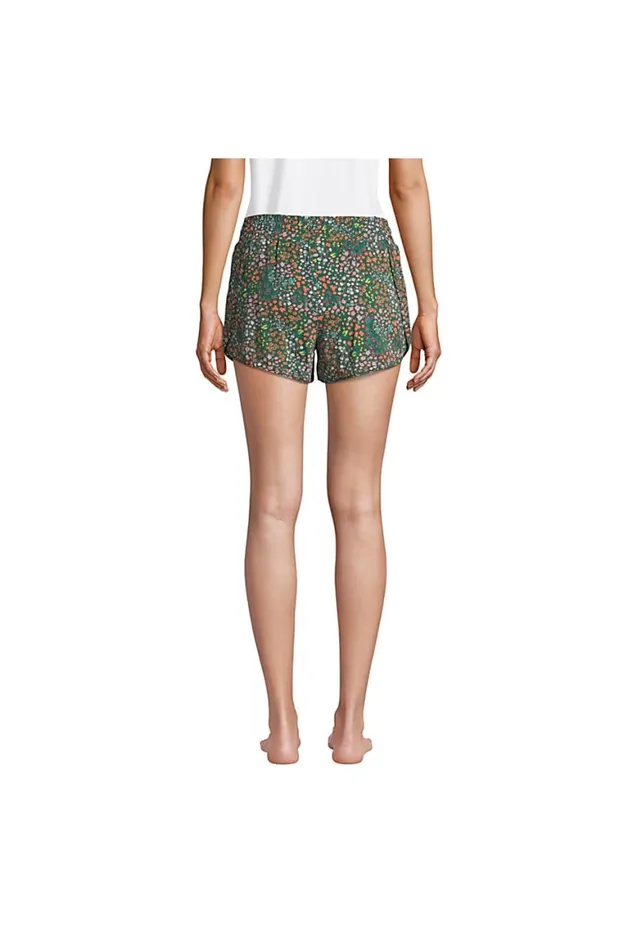 Lands039 End Pajamas and Robes Women Comfort Knit Built In Brief Pajama Shorts Forest Moss Mini Floral