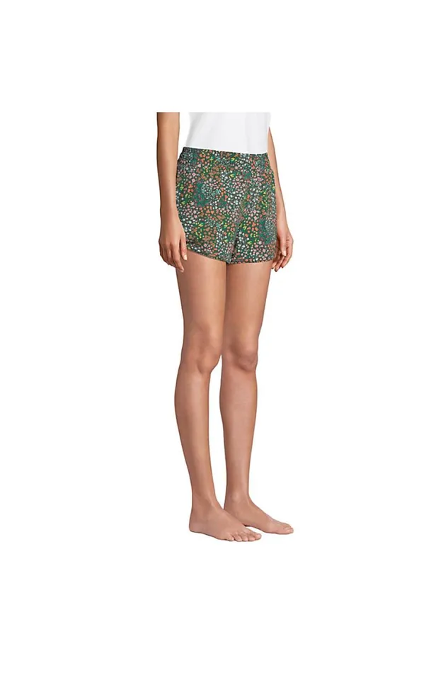 Lands039 End Pajamas and Robes Women Comfort Knit Built In Brief Pajama Shorts Forest Moss Mini Floral
