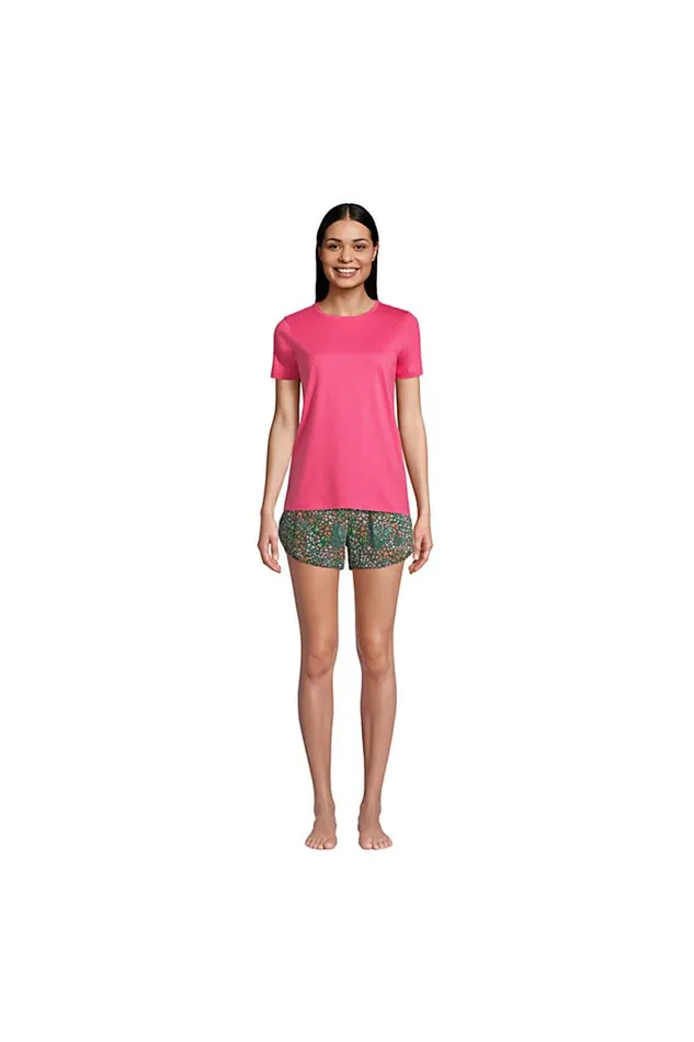 Lands039 End Pajamas and Robes Women Comfort Knit Built In Brief Pajama Shorts Forest Moss Mini Floral