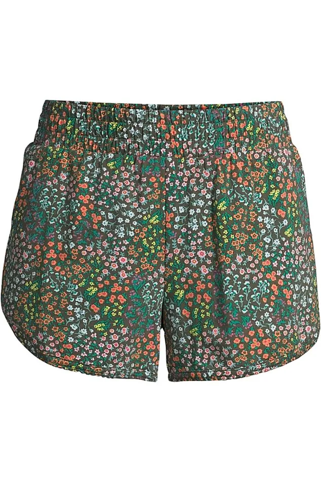 Lands039 End Pajamas and Robes Women Comfort Knit Built In Brief Pajama Shorts Forest Moss Mini Floral