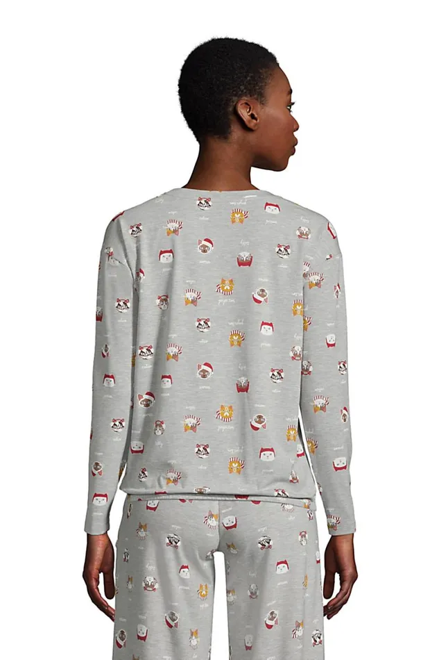 Lands039 End Pajamas and Robes Women Lounge Long Sleeve Pajama Shirt Gray Heather Cats Lands039 End Pajamas and Robes Women Lounge Long Sleeve Pajama Shirt Gray Heather Cats