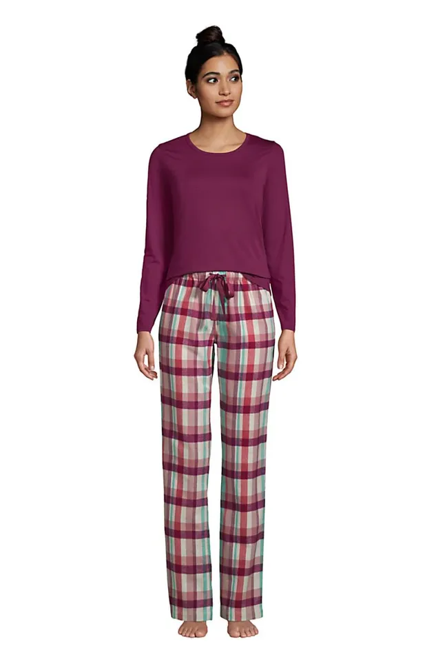 Lands039 End Pajamas and Robes Women Pajama Set Knit Long Sleeve Tshirt And Flannel Pants Mesa Rose Plaid Lands039 End Pajamas and Robes Women Pajama Set Knit Long Sleeve Tshirt And Flannel Pants Mesa Rose Plaid