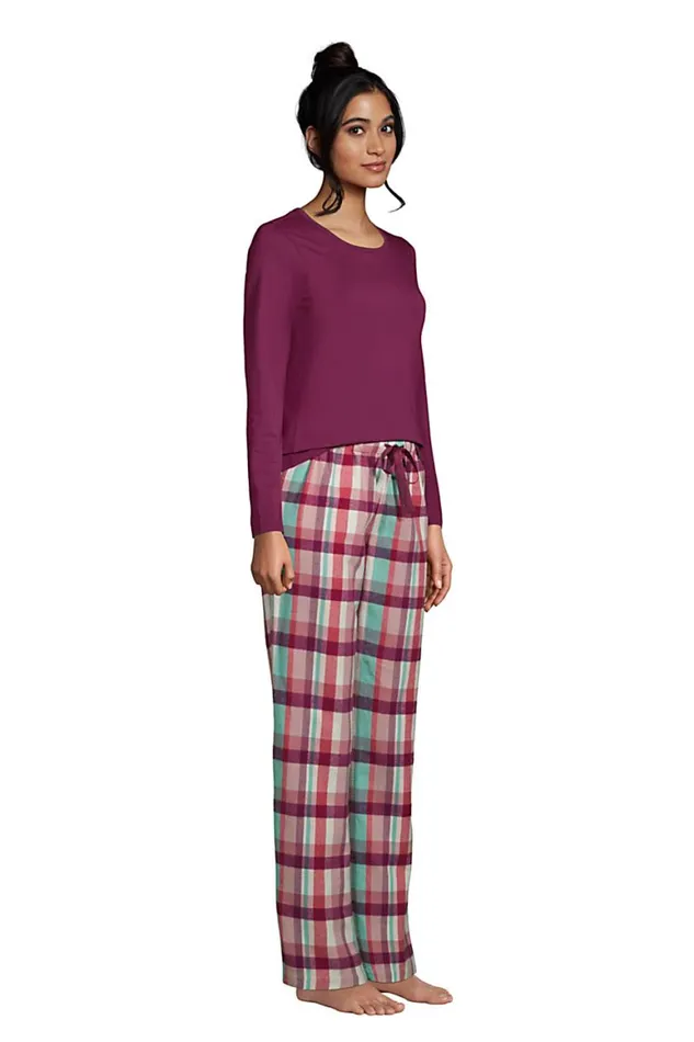 Lands039 End Pajamas and Robes Women Pajama Set Knit Long Sleeve Tshirt And Flannel Pants Mesa Rose Plaid Lands039 End Pajamas and Robes Women Pajama Set Knit Long Sleeve Tshirt And Flannel Pants Mesa Rose Plaid