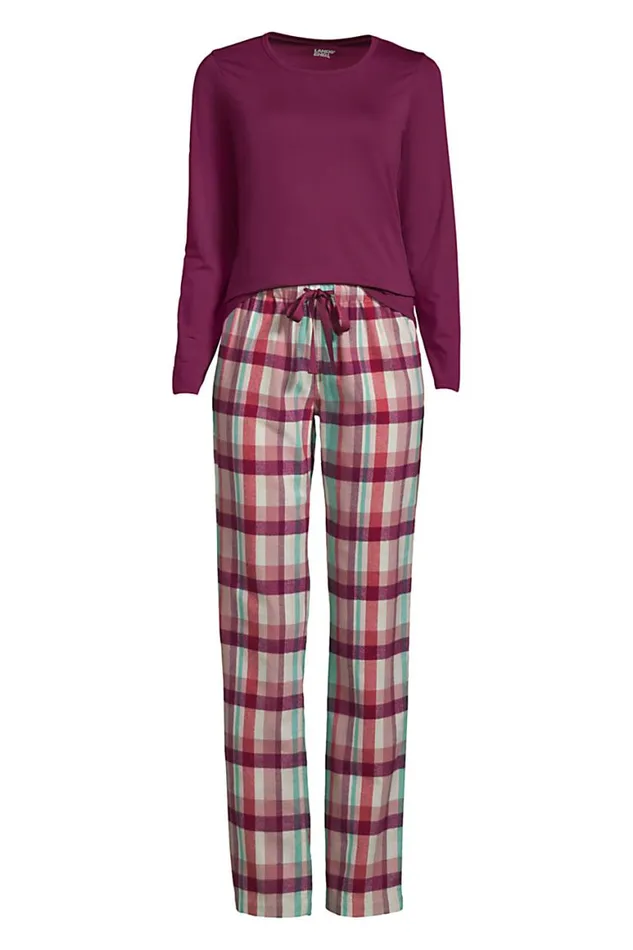 Lands039 End Pajamas and Robes Women Pajama Set Knit Long Sleeve Tshirt And Flannel Pants Mesa Rose Plaid Lands039 End Pajamas and Robes Women Pajama Set Knit Long Sleeve Tshirt And Flannel Pants Mesa Rose Plaid