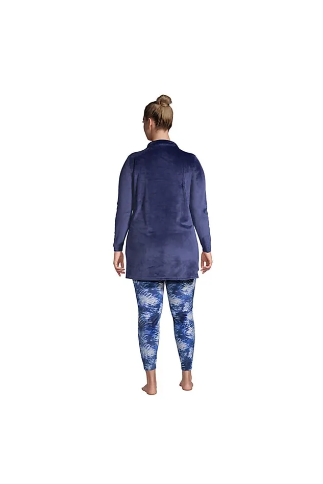 Lands039 End Pajamas and Robes Women Plus Size Cozy Pajama Set Long Sleeve Top And Print Leggings Deep Sea Navy Tie Dye Palm