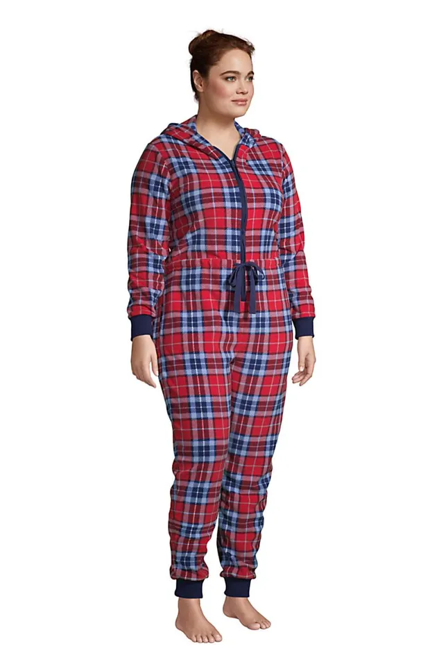 Lands039 End Pajamas and Robes Women Plus Size Fleece Hooded Onepiece Rich Red Multi Plaid Lands039 End Pajamas and Robes Women Plus Size Fleece Hooded Onepiece Rich Red Multi Plaid