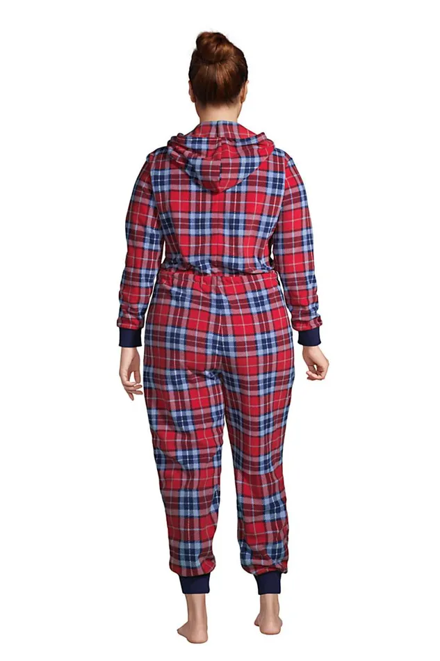 Lands039 End Pajamas and Robes Women Plus Size Fleece Hooded Onepiece Rich Red Multi Plaid Lands039 End Pajamas and Robes Women Plus Size Fleece Hooded Onepiece Rich Red Multi Plaid