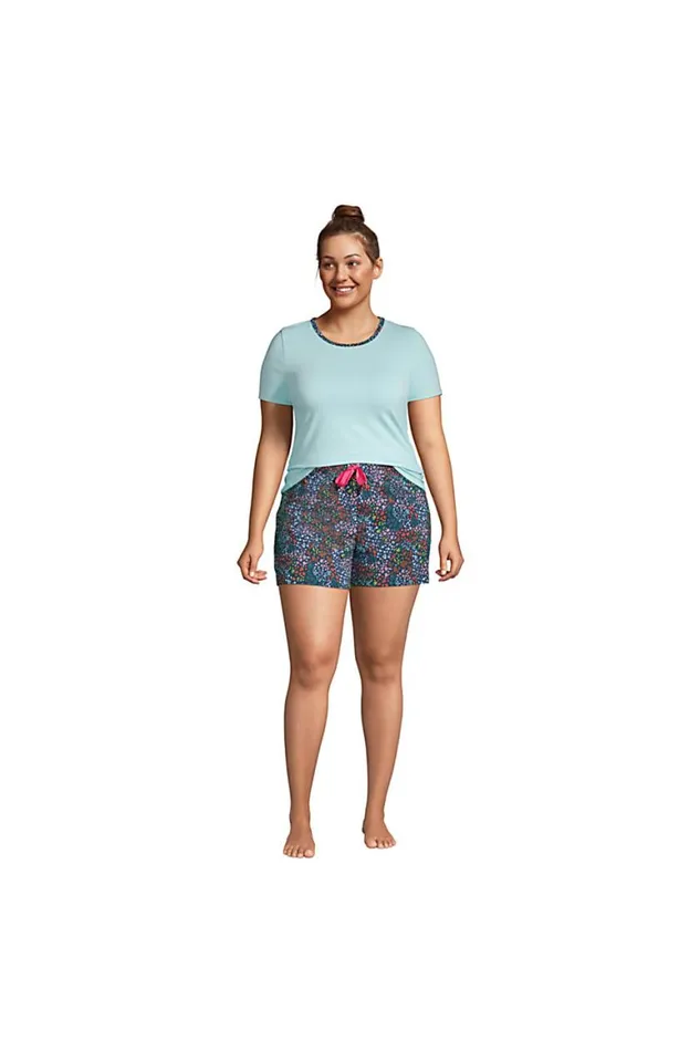 Lands039 End Pajamas and Robes Women Plus Size Knit Pajama Short Set Short Sleeve Tshirt And Shorts Deep Sea Navy Mini Floral