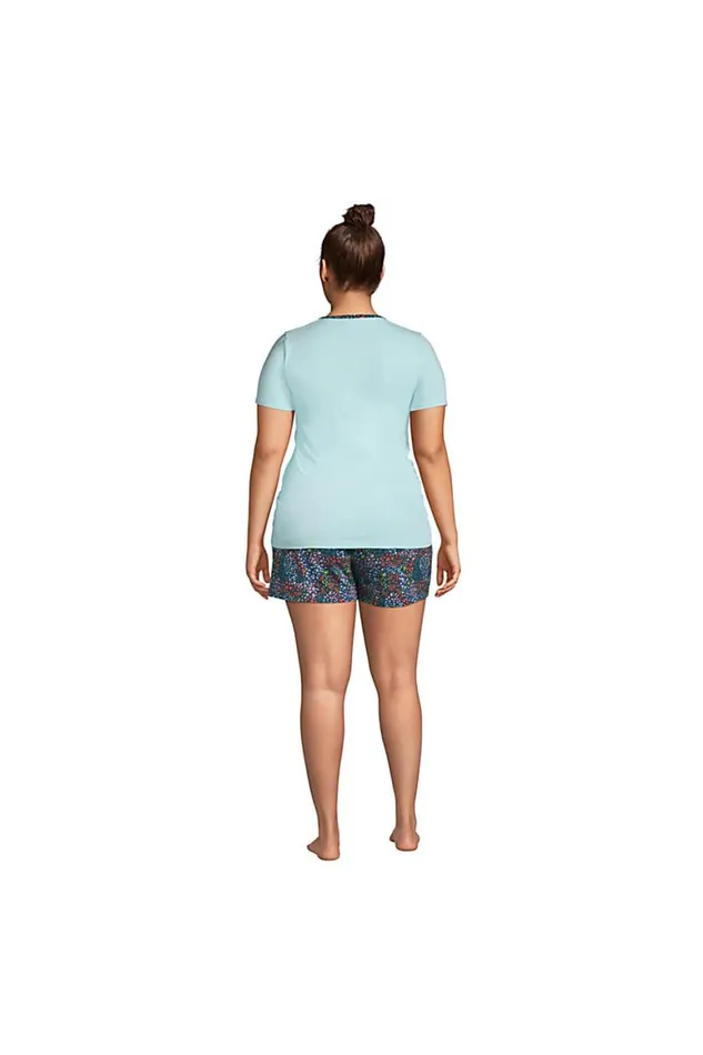 Lands039 End Pajamas and Robes Women Plus Size Knit Pajama Short Set Short Sleeve Tshirt And Shorts Deep Sea Navy Mini Floral