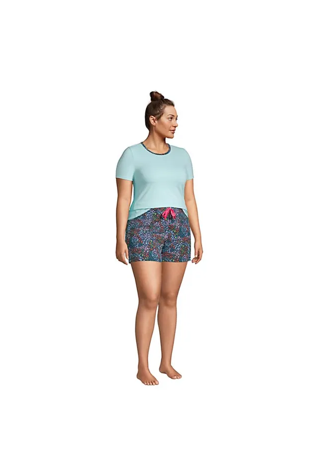 Lands039 End Pajamas and Robes Women Plus Size Knit Pajama Short Set Short Sleeve Tshirt And Shorts Deep Sea Navy Mini Floral