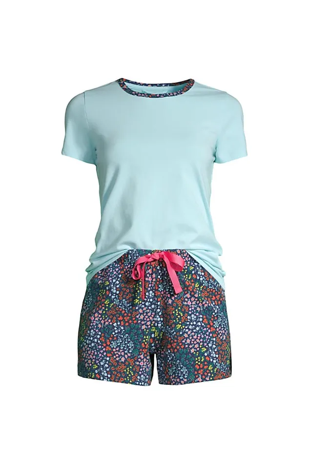 Lands039 End Pajamas and Robes Women Plus Size Knit Pajama Short Set Short Sleeve Tshirt And Shorts Deep Sea Navy Mini Floral