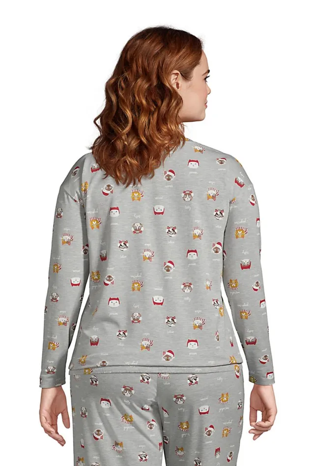 Lands039 End Pajamas and Robes Women Plus Size Lounge Long Sleeve Pajama Shirt Gray Heather Cats