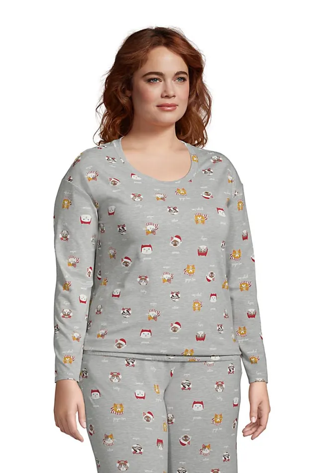 Lands039 End Pajamas and Robes Women Plus Size Lounge Long Sleeve Pajama Shirt Gray Heather Cats