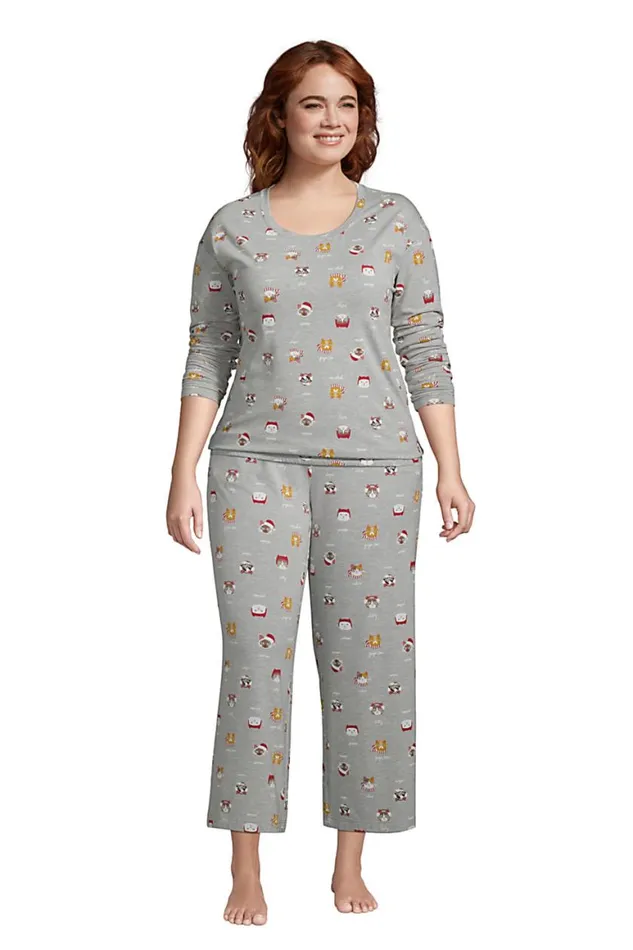 Lands039 End Pajamas and Robes Women Plus Size Lounge Long Sleeve Pajama Shirt Gray Heather Cats