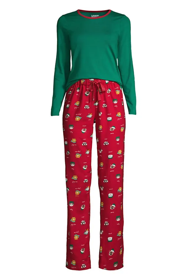 Lands039 End Pajamas and Robes Women Plus Size Pajama Set Knit Long Sleeve Tshirt And Flannel Pants Rich Red Cats Lands039 End Pajamas and Robes Women Plus Size Pajama Set Knit Long Sleeve Tshirt And Flannel Pants Rich Red Cats