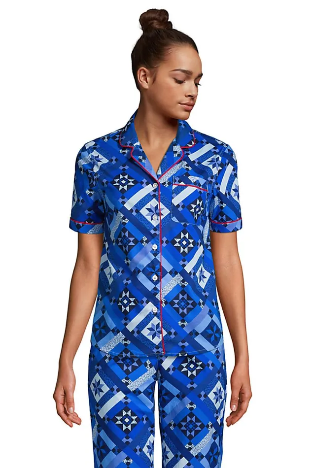 Lands039 End Pajamas and Robes Women Short Sleeve Cotton Poplin Pajama Shirt Navy Prosperity Quilt Lands039 End Pajamas and Robes Women Short Sleeve Cotton Poplin Pajama Shirt Navy Prosperity Quilt