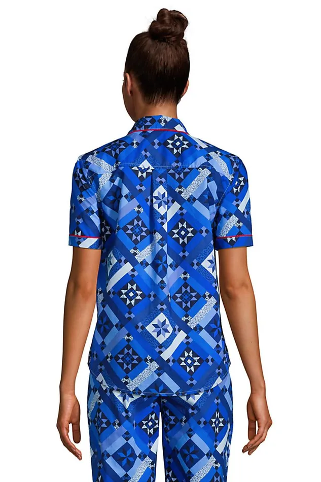 Lands039 End Pajamas and Robes Women Short Sleeve Cotton Poplin Pajama Shirt Navy Prosperity Quilt Lands039 End Pajamas and Robes Women Short Sleeve Cotton Poplin Pajama Shirt Navy Prosperity Quilt