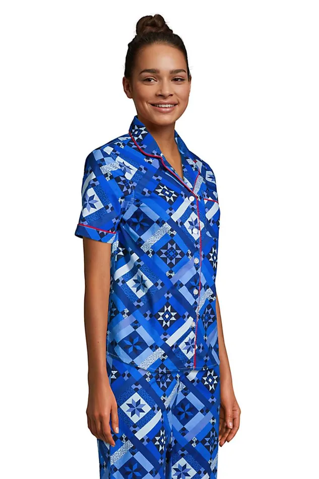 Lands039 End Pajamas and Robes Women Short Sleeve Cotton Poplin Pajama Shirt Navy Prosperity Quilt Lands039 End Pajamas and Robes Women Short Sleeve Cotton Poplin Pajama Shirt Navy Prosperity Quilt