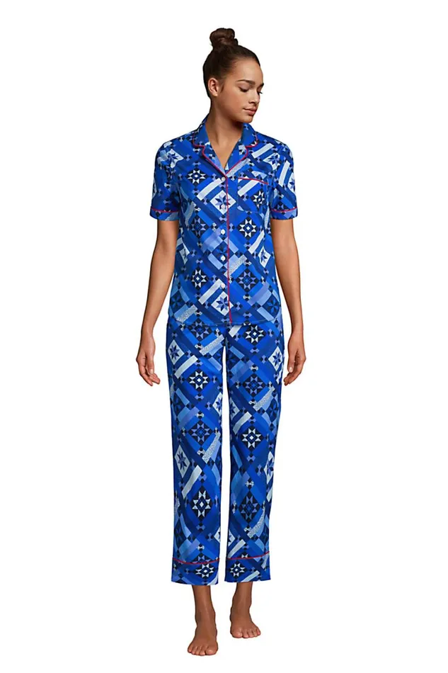 Lands039 End Pajamas and Robes Women Short Sleeve Cotton Poplin Pajama Shirt Navy Prosperity Quilt Lands039 End Pajamas and Robes Women Short Sleeve Cotton Poplin Pajama Shirt Navy Prosperity Quilt