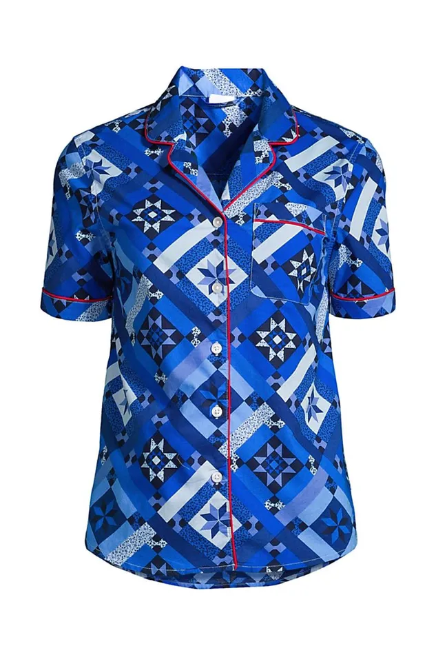 Lands039 End Pajamas and Robes Women Short Sleeve Cotton Poplin Pajama Shirt Navy Prosperity Quilt Lands039 End Pajamas and Robes Women Short Sleeve Cotton Poplin Pajama Shirt Navy Prosperity Quilt