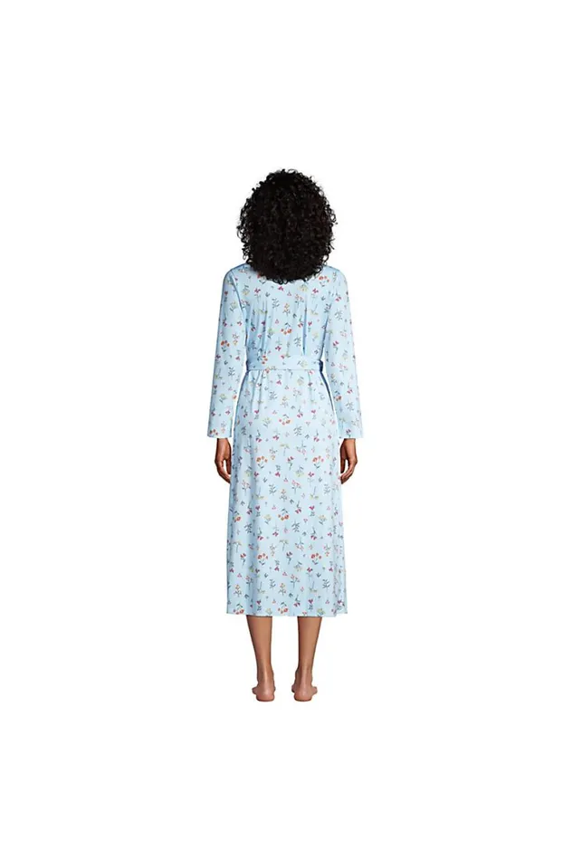 Lands039 End Pajamas and Robes Women Supima Cotton Long Robe Blue Botanical Floral Check