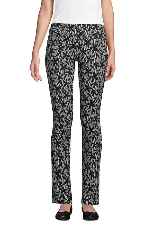 Lands039 End Pants Women Starfish Mid Rise Slim Leg Pants Black Stripe Floral