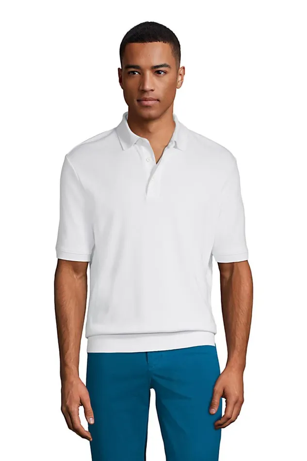 Lands039 End Polo Shirts Men Short Sleeve Banded Bottom Supima Polo Shirt White Lands039 End Polo Shirts Men Short Sleeve Banded Bottom Supima Polo Shirt White