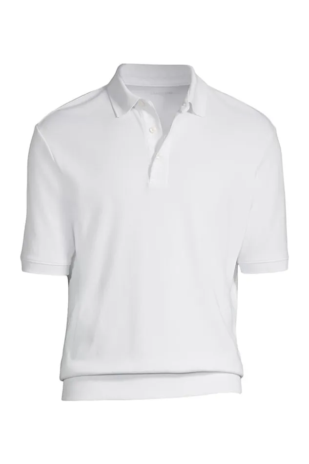 Lands039 End Polo Shirts Men Short Sleeve Banded Bottom Supima Polo Shirt White